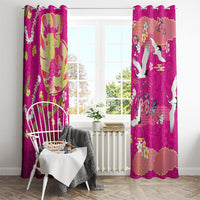 Hawaiian and Japanese Culture Together Window Curtain Kakau Tribal Pattern and Irezumi Art Pink Color