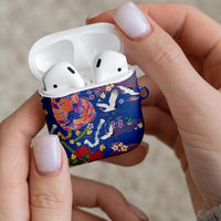 Hawaiian and Japanese Culture Together AirPods Case Kakau Tribal Pattern and Irezumi Art Blue Color