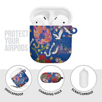 Hawaiian and Japanese Culture Together AirPods Case Kakau Tribal Pattern and Irezumi Art Blue Color