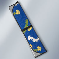 Hawaiian and Japanese Culture Together Auto Sun Shade Kakau Tribal Pattern and Irezumi Art Blue Color