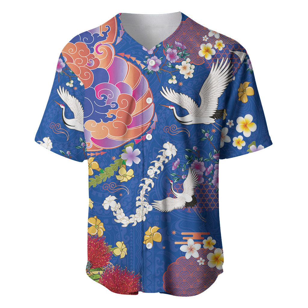 Hawaiian and Japanese Culture Together Baseball Jersey Kakau Tribal Pattern and Irezumi Art Blue Color LT03 Blue - Polynesian Pride
