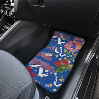 Hawaiian and Japanese Culture Together Car Mats Kakau Tribal Pattern and Irezumi Art Blue Color