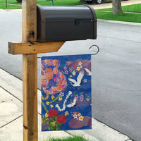 Hawaiian and Japanese Culture Together Garden Flag Kakau Tribal Pattern and Irezumi Art Blue Color