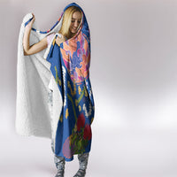 Hawaiian and Japanese Culture Together Hooded Blanket Kakau Tribal Pattern and Irezumi Art Blue Color