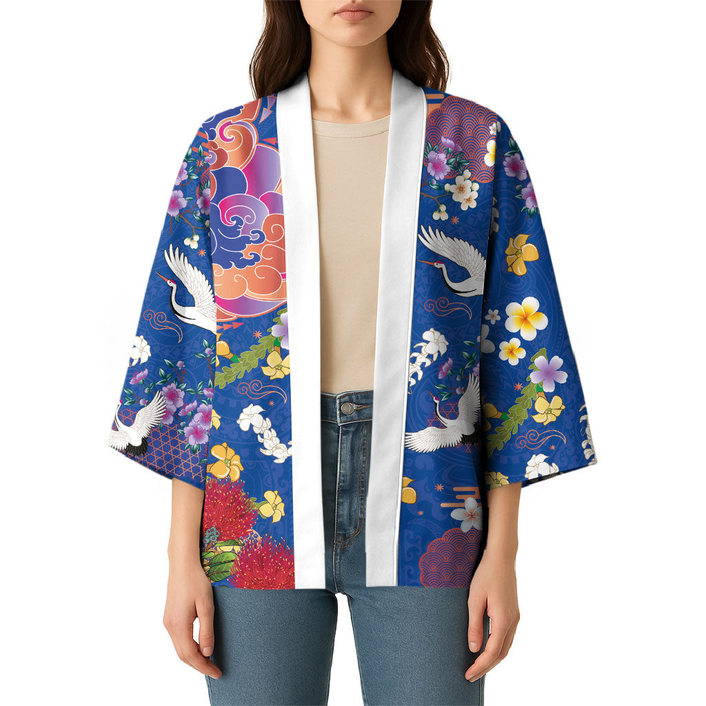 Hawaiian and Japanese Culture Together Kimono Kakau Tribal Pattern and Irezumi Art Blue Color
