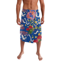 Hawaiian and Japanese Culture Together Lavalava Kakau Tribal Pattern and Irezumi Art Blue Color