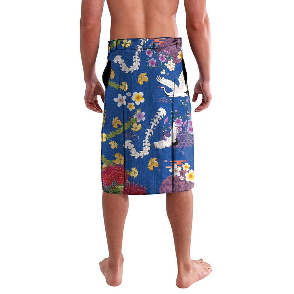 Hawaiian and Japanese Culture Together Lavalava Kakau Tribal Pattern and Irezumi Art Blue Color