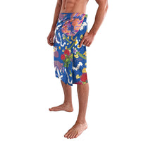 Hawaiian and Japanese Culture Together Lavalava Kakau Tribal Pattern and Irezumi Art Blue Color