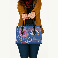 Hawaiian and Japanese Culture Together Leather Bag Kakau Tribal Pattern and Irezumi Art Blue Color