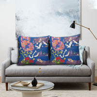 Hawaiian and Japanese Culture Together Pillow Cover Kakau Tribal Pattern and Irezumi Art Blue Color