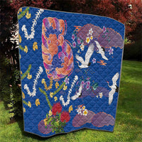 Hawaiian and Japanese Culture Together Quilt Kakau Tribal Pattern and Irezumi Art Blue Color