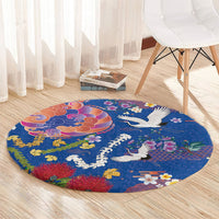 Hawaiian and Japanese Culture Together Round Carpet Kakau Tribal Pattern and Irezumi Art Blue Color