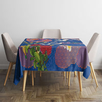 Hawaiian and Japanese Culture Together Tablecloth Kakau Tribal Pattern and Irezumi Art Blue Color