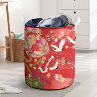 Hawaiian and Japanese Culture Together Laundry Basket Kakau Tribal Pattern and Irezumi Art Red Color