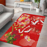 Hawaiian and Japanese Culture Together Area Rug Kakau Tribal Pattern and Irezumi Art Red Color