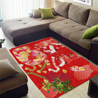 Hawaiian and Japanese Culture Together Area Rug Kakau Tribal Pattern and Irezumi Art Red Color