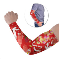 Hawaiian and Japanese Culture Together Arm Sleeves Kakau Tribal Pattern and Irezumi Art Red Color