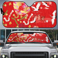 Hawaiian and Japanese Culture Together Auto Sun Shade Kakau Tribal Pattern and Irezumi Art Red Color