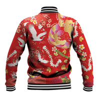 Hawaiian and Japanese Culture Together Baseball Jacket Kakau Tribal Pattern and Irezumi Art Red Color