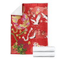 Hawaiian and Japanese Culture Together Blanket Kakau Tribal Pattern and Irezumi Art Red Color