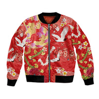 Hawaiian and Japanese Culture Together Bomber Jacket Kakau Tribal Pattern and Irezumi Art Red Color