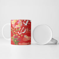 Hawaiian and Japanese Culture Together Ceramic Mug Kakau Tribal Pattern and Irezumi Art Red Color