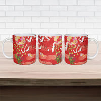 Hawaiian and Japanese Culture Together Ceramic Mug Kakau Tribal Pattern and Irezumi Art Red Color