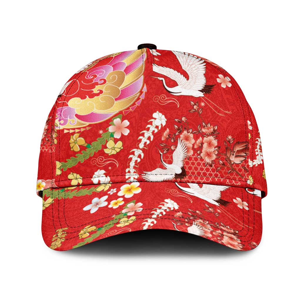 Hawaiian and Japanese Culture Together Classic Cap Kakau Tribal Pattern and Irezumi Art Red Color LT03 Universal Fit Red - Polynesian Pride