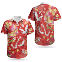 Hawaiian and Japanese Culture Together Couples Matching Mermaid Dress and Hawaiian Shirt Kakau Tribal Pattern and Irezumi Art Red Color