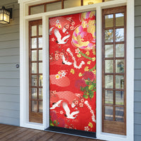 Hawaiian and Japanese Culture Together Door Cover Kakau Tribal Pattern and Irezumi Art Red Color