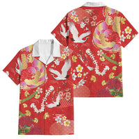 Hawaiian and Japanese Culture Together Family Matching Off Shoulder Maxi Dress and Hawaiian Shirt Kakau Tribal Pattern and Irezumi Art Red Color