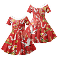 Hawaiian and Japanese Culture Together Family Matching Off Shoulder Maxi Dress and Hawaiian Shirt Kakau Tribal Pattern and Irezumi Art Red Color