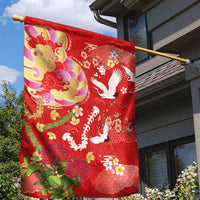 Hawaiian and Japanese Culture Together Garden Flag Kakau Tribal Pattern and Irezumi Art Red Color