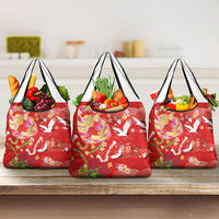 Hawaiian and Japanese Culture Together Grocery Bag Kakau Tribal Pattern and Irezumi Art Red Color