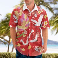 Hawaiian and Japanese Culture Together Hawaiian Shirt Kakau Tribal Pattern and Irezumi Art Red Color