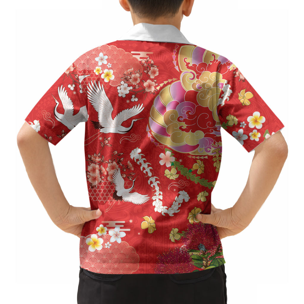 Hawaiian and Japanese Culture Together Hawaiian Shirt Kakau Tribal Pattern and Irezumi Art Red Color