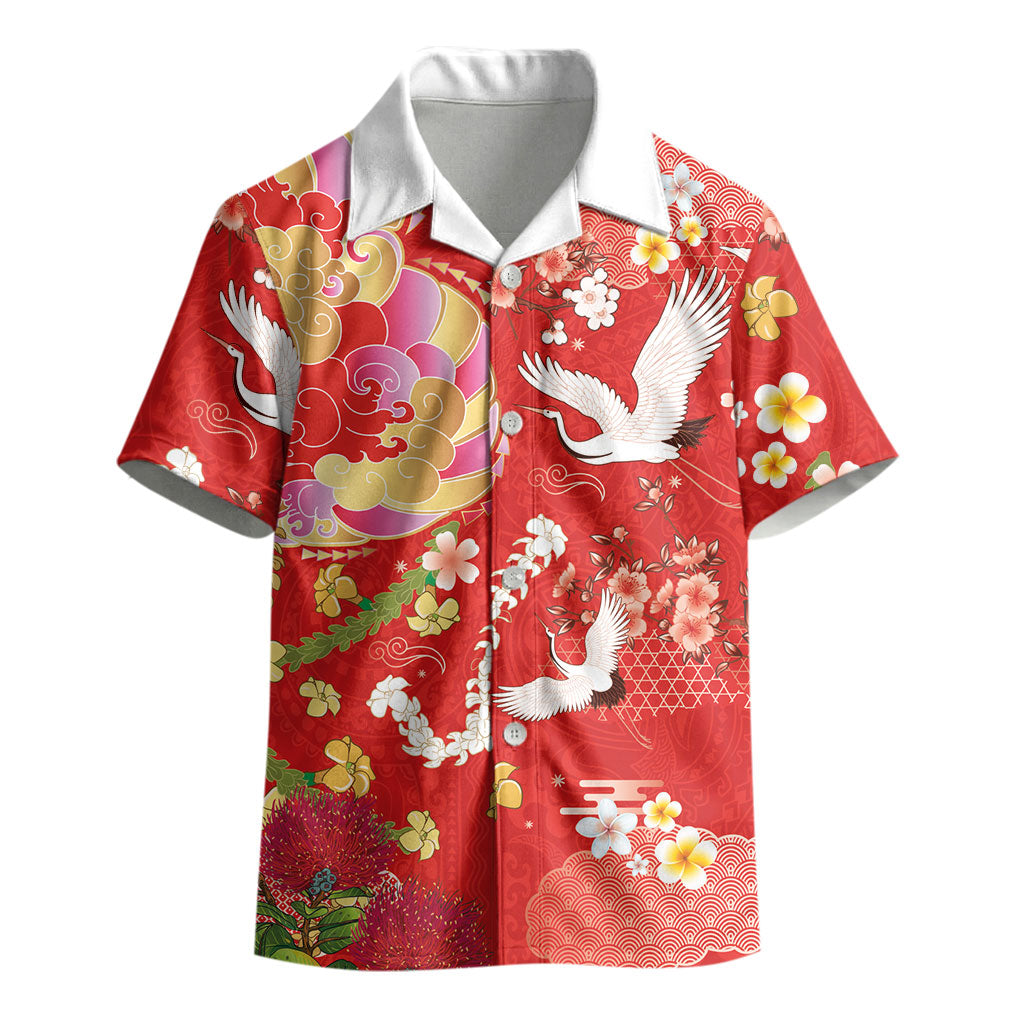 Hawaiian and Japanese Culture Together Kid Hawaiian Shirt Kakau Tribal Pattern and Irezumi Art Red Color