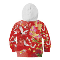 Hawaiian and Japanese Culture Together Kid Hoodie Kakau Tribal Pattern and Irezumi Art Red Color
