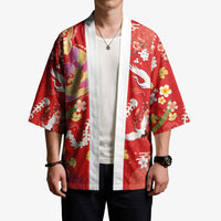 Hawaiian and Japanese Culture Together Kimono Kakau Tribal Pattern and Irezumi Art Red Color