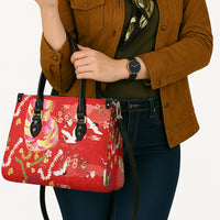 Hawaiian and Japanese Culture Together Leather Bag Kakau Tribal Pattern and Irezumi Art Red Color