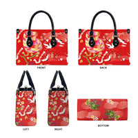 Hawaiian and Japanese Culture Together Leather Bag Kakau Tribal Pattern and Irezumi Art Red Color