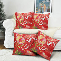 Hawaiian and Japanese Culture Together Pillow Cover Kakau Tribal Pattern and Irezumi Art Red Color