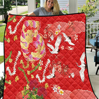 Hawaiian and Japanese Culture Together Quilt Kakau Tribal Pattern and Irezumi Art Red Color