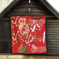 Hawaiian and Japanese Culture Together Quilt Kakau Tribal Pattern and Irezumi Art Red Color