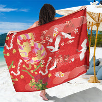 Hawaiian and Japanese Culture Together Sarong Kakau Tribal Pattern and Irezumi Art Red Color