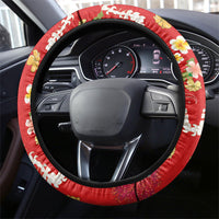 Hawaiian and Japanese Culture Together Steering Wheel Cover Kakau Tribal Pattern and Irezumi Art Red Color