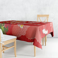 Hawaiian and Japanese Culture Together Tablecloth Kakau Tribal Pattern and Irezumi Art Red Color