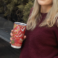 Hawaiian and Japanese Culture Together Tumbler Cup Kakau Tribal Pattern and Irezumi Art Red Color