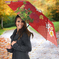 Hawaiian and Japanese Culture Together Umbrella Kakau Tribal Pattern and Irezumi Art Red Color