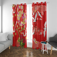 Hawaiian and Japanese Culture Together Window Curtain Kakau Tribal Pattern and Irezumi Art Red Color